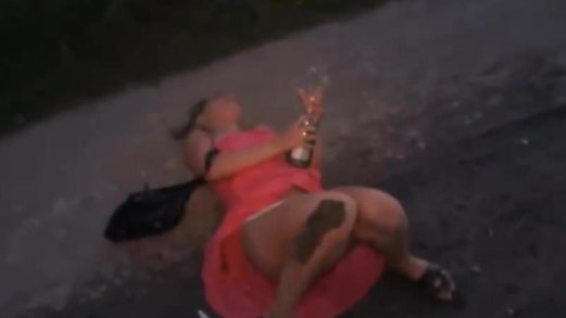 Pissed Girl Walking and Falling Over Showing Her White Panti