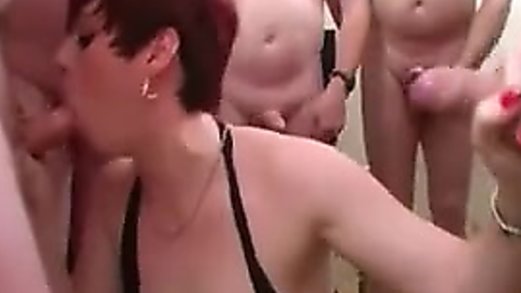 UK teen Kitse sucks cock in bukkake party debut
