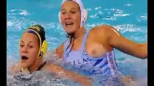 REAL water polo girl grabs at opponents vagina