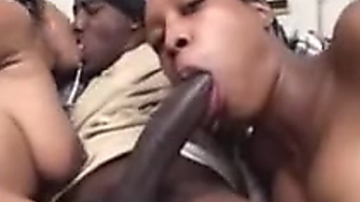 Two black babes get rammed by big black cock