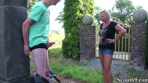 German Mother Caught Step Son and Helps with Fuck in Garden