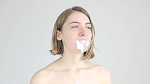 Slutty girl gets mouthfucked with a toothbrush