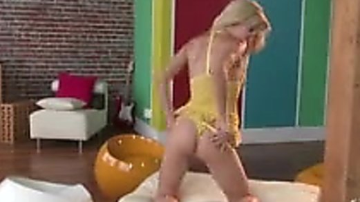 Cute Blonde Babe does hot strip tease  rubs her sexy body