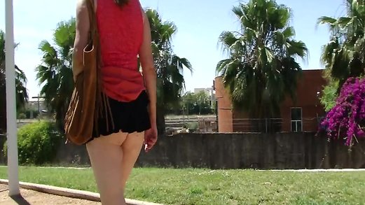 Micro skirt no panties in public park