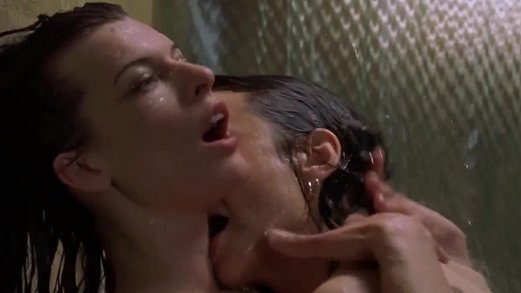 Milla Jovovich gets kissed in the Shower