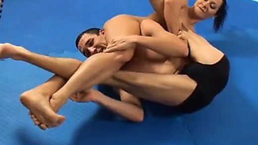 sandra romain destroys guy on the mat