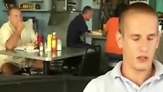 Waitress Interrupts Public Blowjob