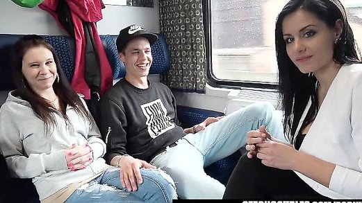Public group sex foursome in train